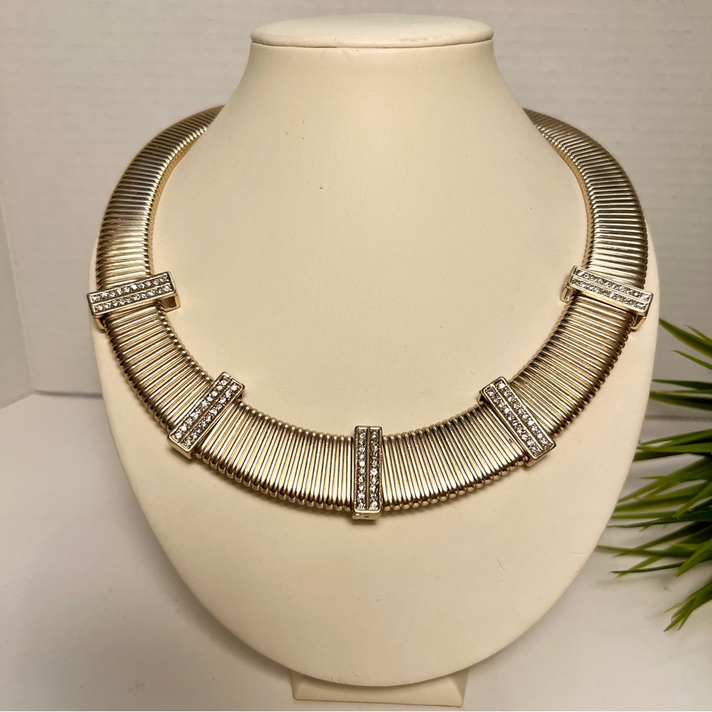 NWT Goldstone gas pipe choker necklace with rhinestone accents
